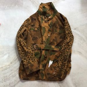 NWT Anthropologie Brown & Green Camo & Leopard Print Jacket